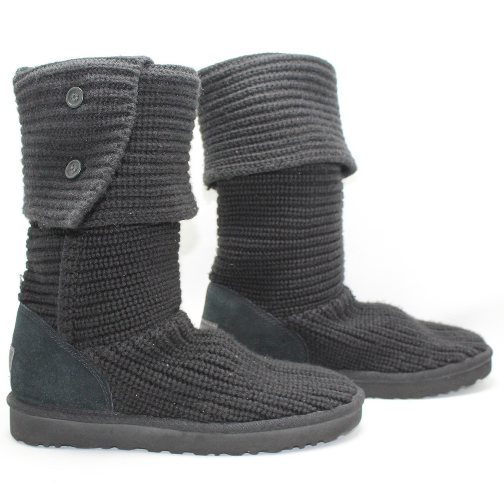 UGG Lattice Cardy Knit Boots‎ Black 3-Button Tall Discontinued Style Size 9